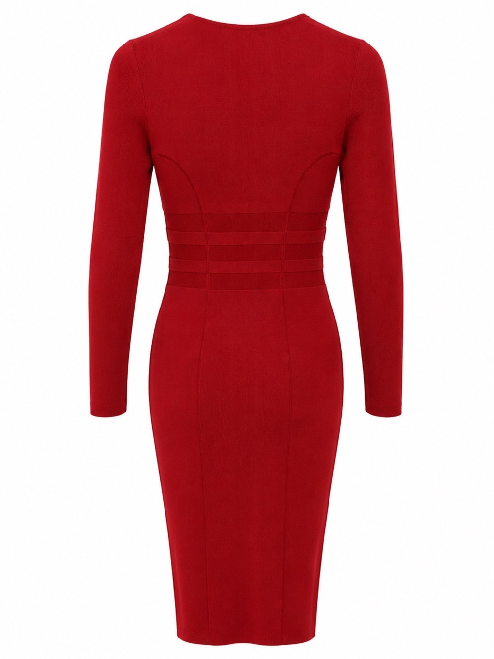 Good American Deep Red Long-Sleeve V-Neck Bodycon Midi Dress - Picture 2 of 4